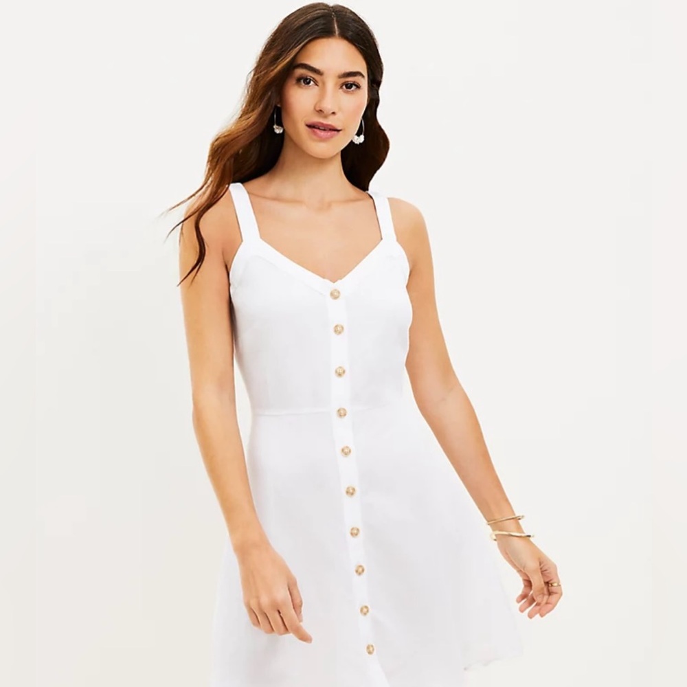 LOFT Linen Blend Strappy Button Flare Dress
